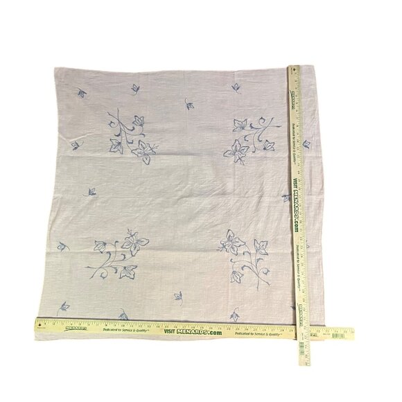 Vintage Handmade Embroidered Linen Tablecloth Peach Gray Floral Square 33” Used - Picture 8 of 13